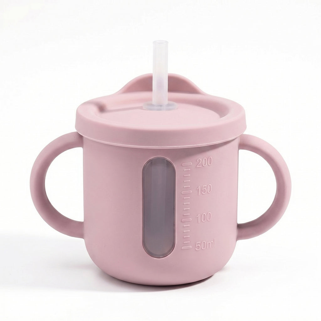 Anna-Kaci Baby Training Cup with Straw and Handles Soft Silicone Toddler Sippy Cup with Measurement Markings