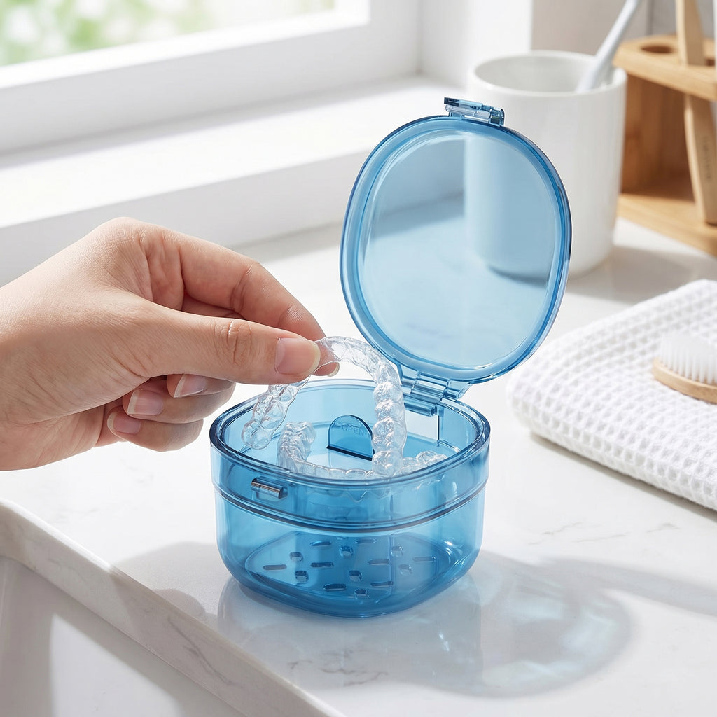 Anna-Kaci Retainer Case with Vent Drain Tray Portable Dental Storage Box for Aligners Dentures Mouth Guards