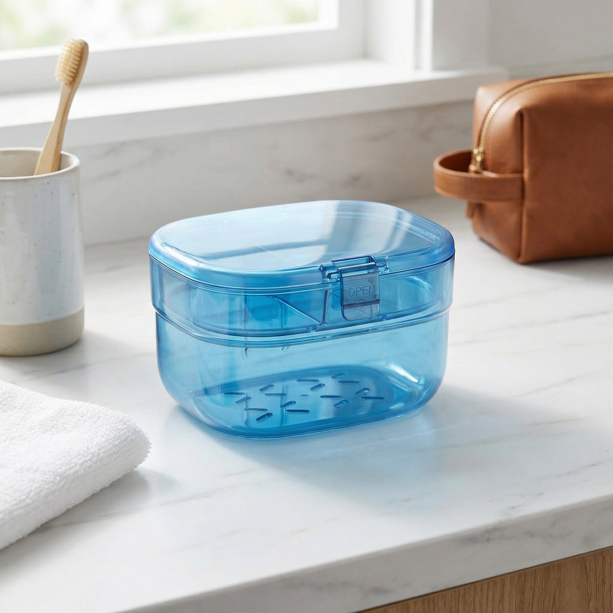 Anna-Kaci Retainer Case with Vent Drain Tray Portable Dental Storage Box for Aligners Dentures Mouth Guards