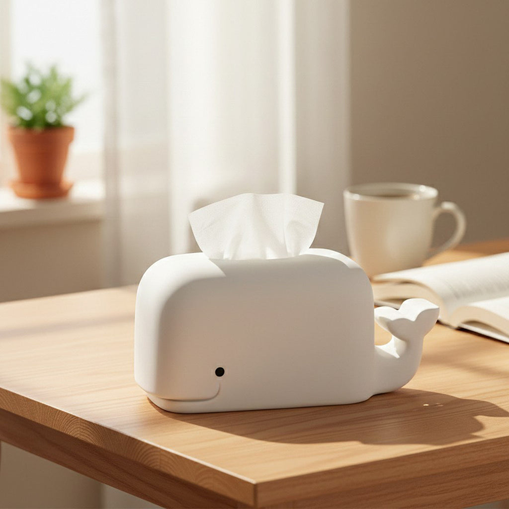 Anna-Kaci Whale Shape Tissue Box Cover Soft Decorative Tabletop Tissue Holder
