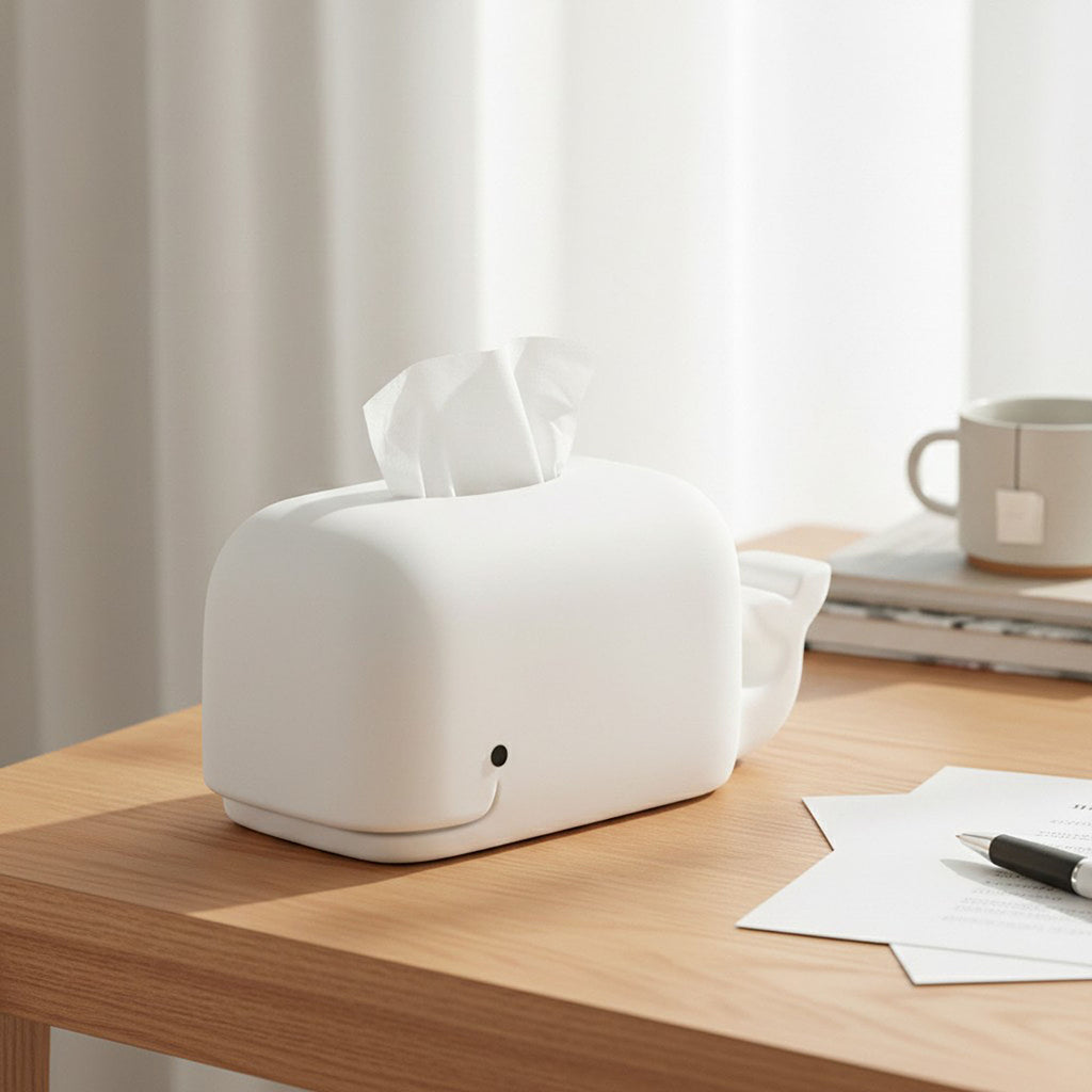 Anna-Kaci Whale Shape Tissue Box Cover Soft Decorative Tabletop Tissue Holder