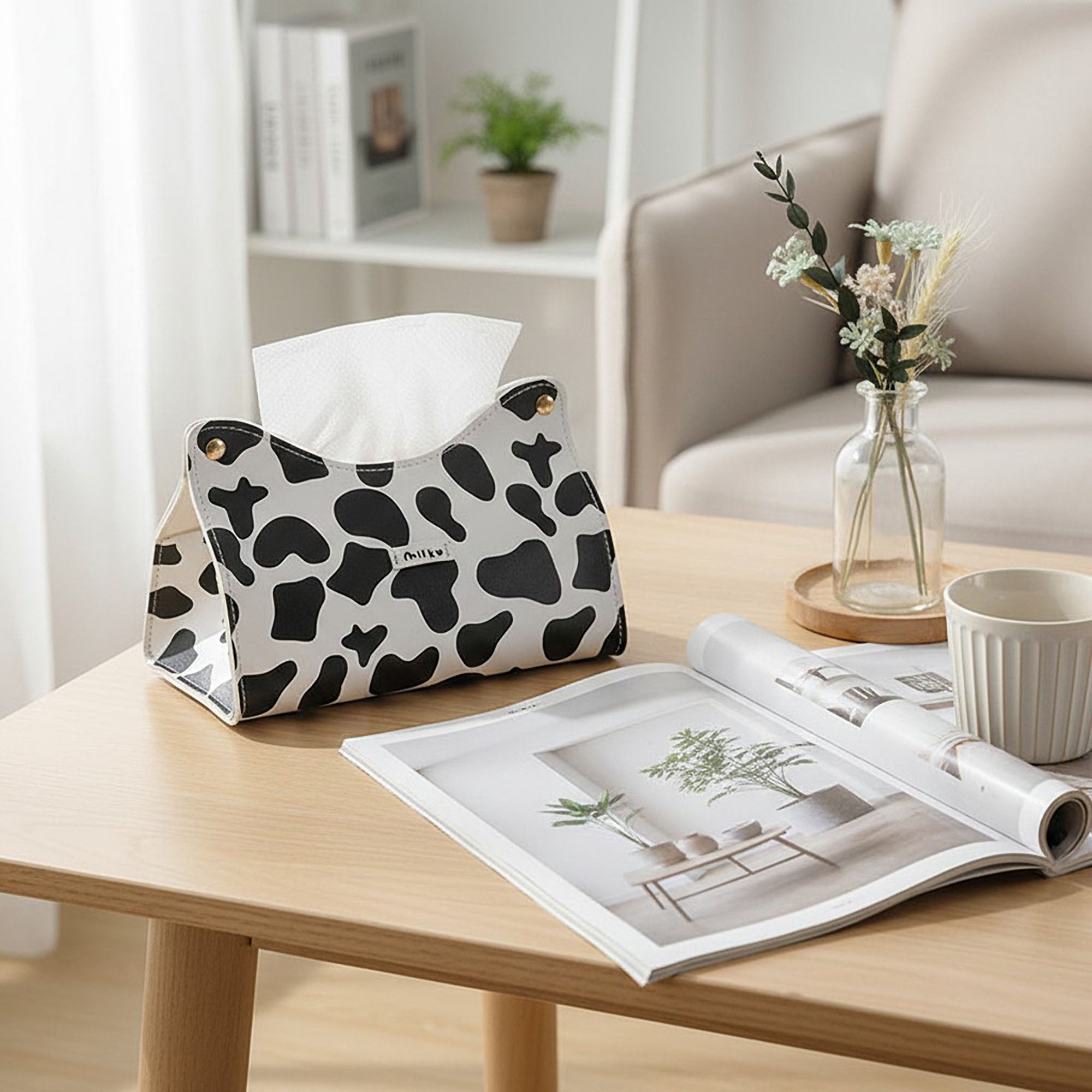 Anna-Kaci 3-piece Cow Print Tissue Box Cover Decorative Soft Holder for Tabletop Use