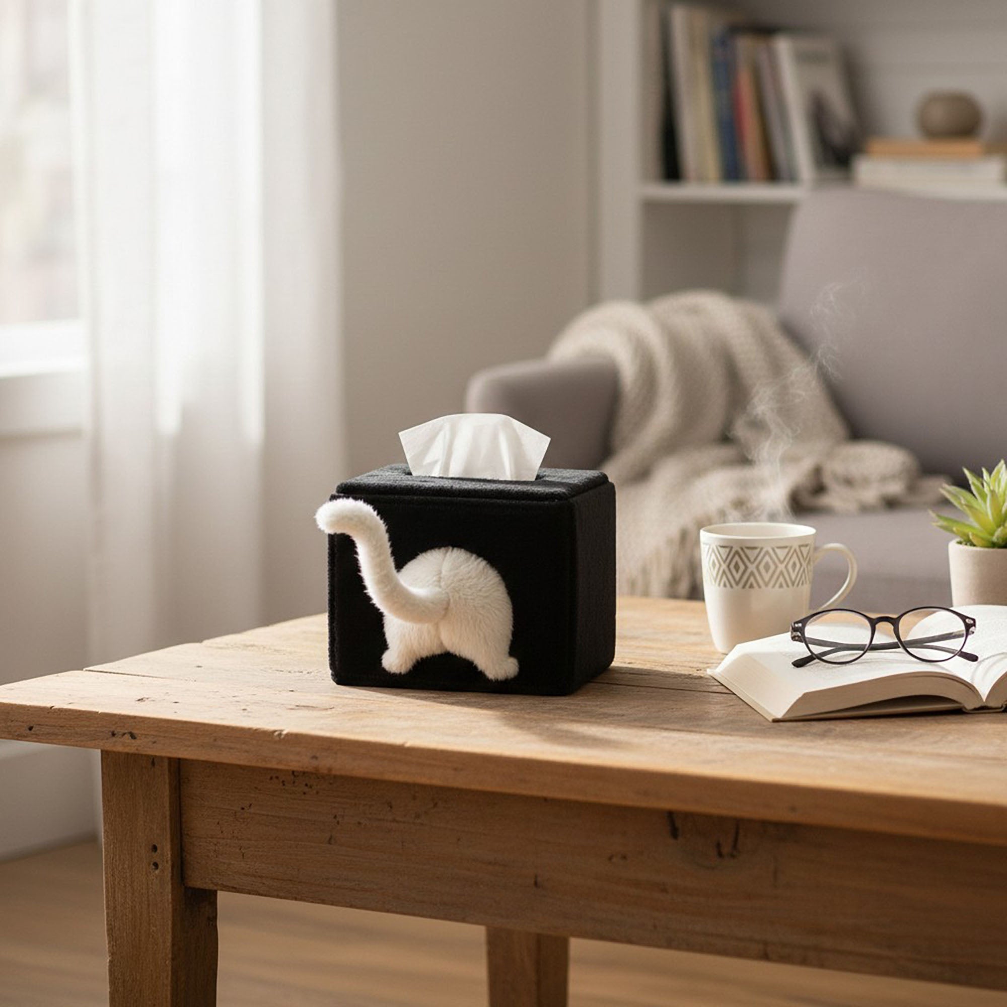 Anna-Kaci Cat Tail Shaped Tissue Box Cover Soft Plush Decorative Holder