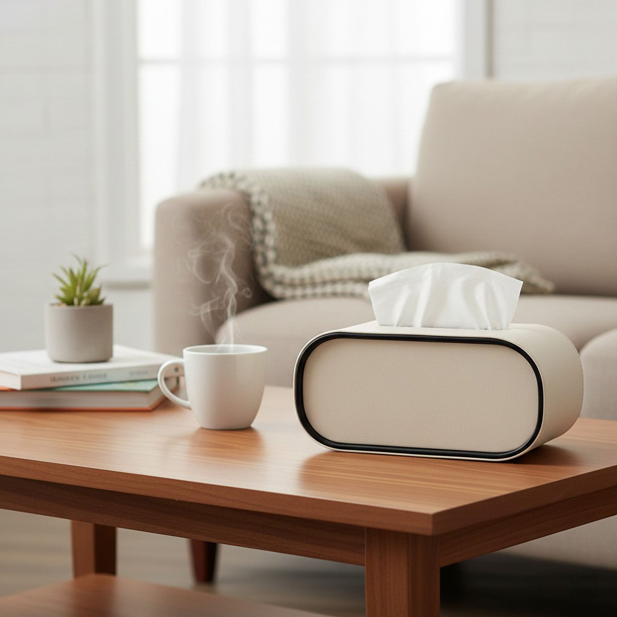 Anna-Kaci Rounded Minimalist Tissue Box Cover with Smooth Contoured Design