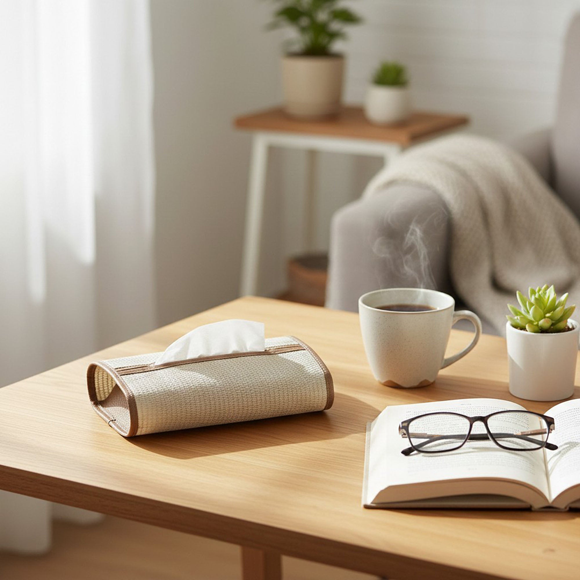 Anna-Kaci Textured Fabric Tissue Box Cover with Clean Trim Detail