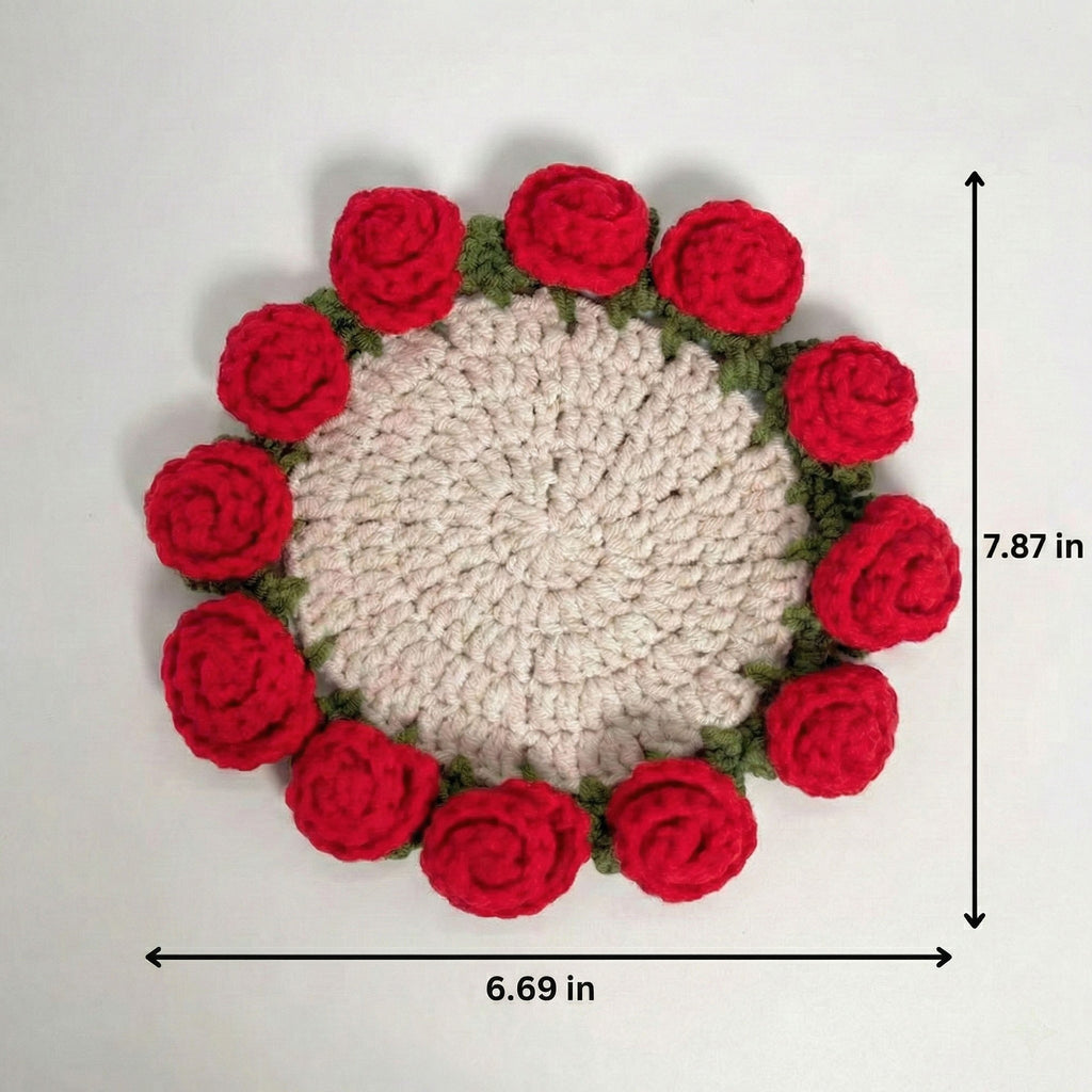 Anna-Kaci Handcrafted Crochet Sunflower Coaster with Floral Knit Design