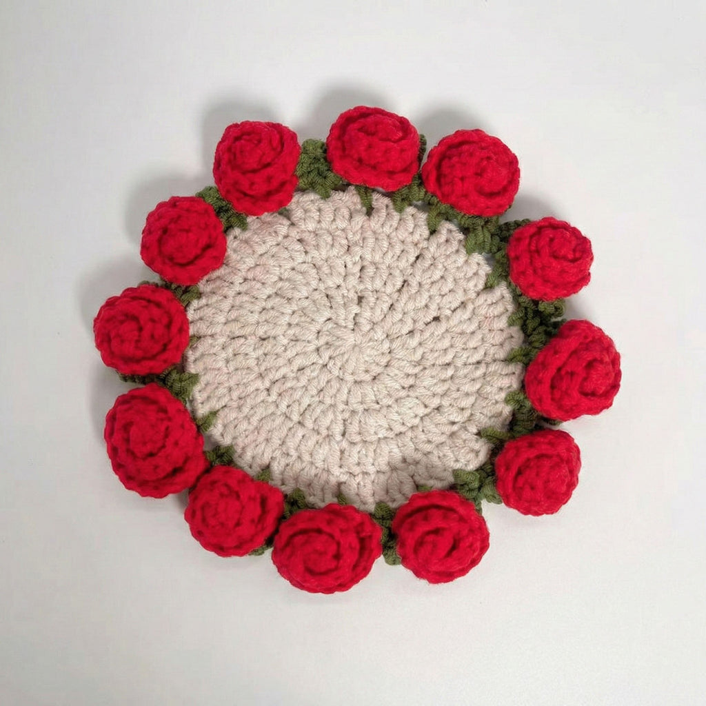 Anna-Kaci Handcrafted Crochet Sunflower Coaster with Floral Knit Design