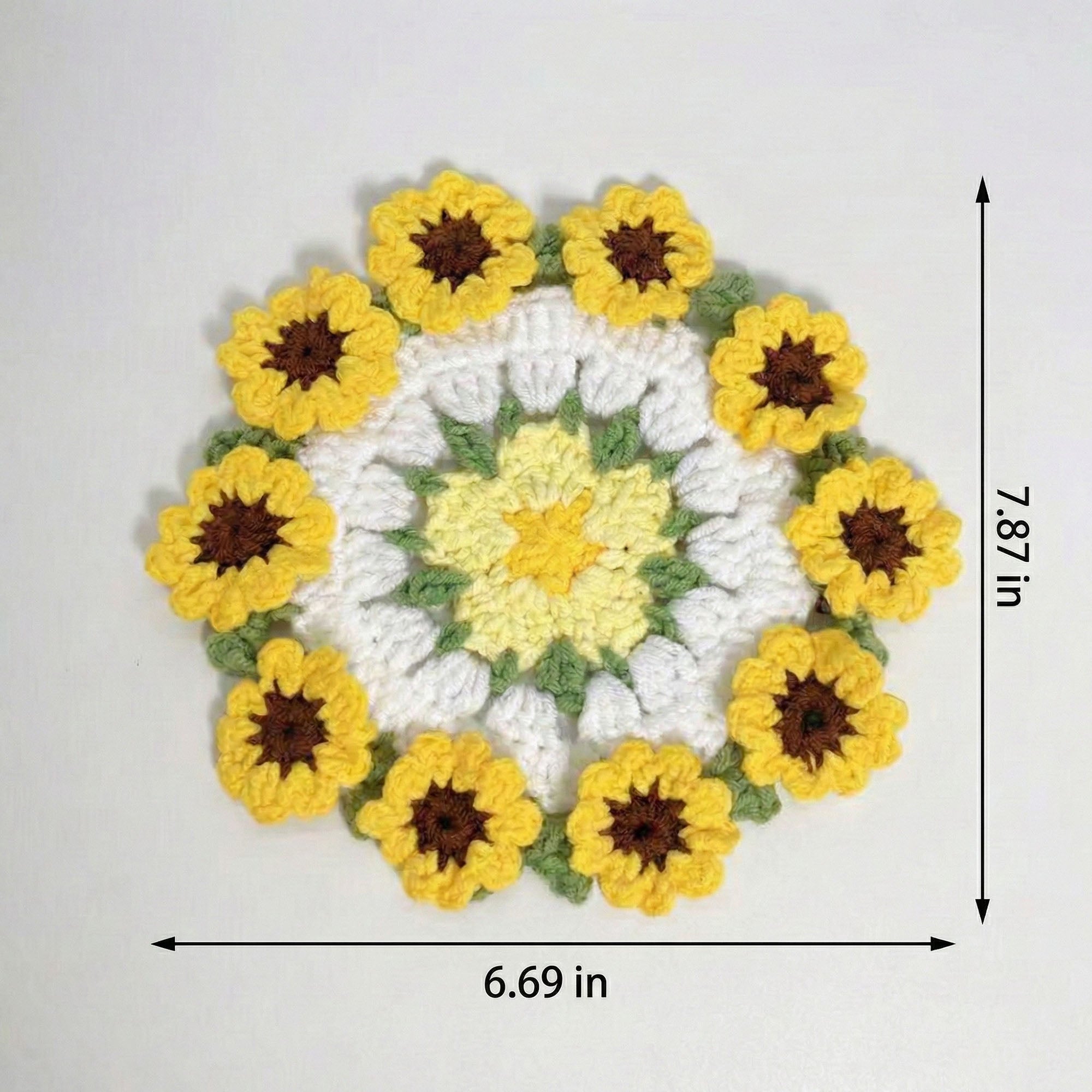 Anna-Kaci Handcrafted Crochet Sunflower Coaster with Floral Knit Design