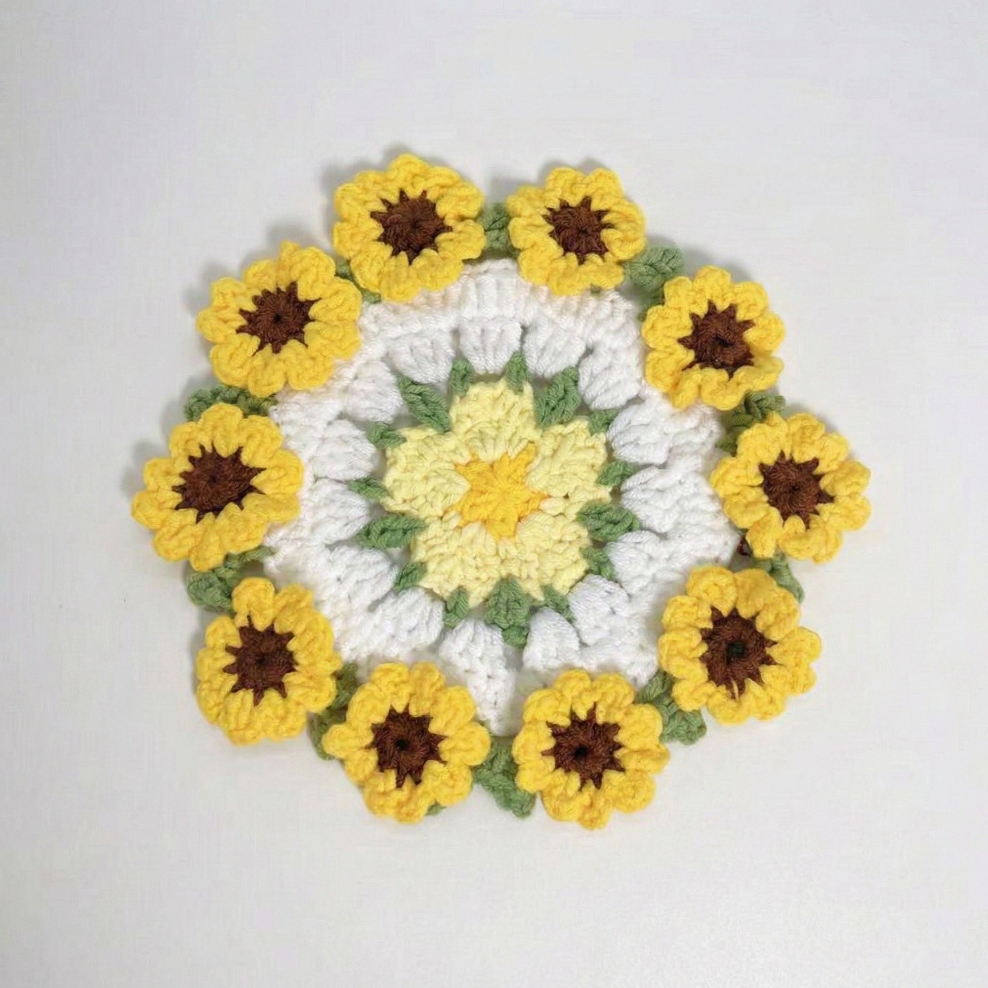 Anna-Kaci Handcrafted Crochet Sunflower Coaster with Floral Knit Design