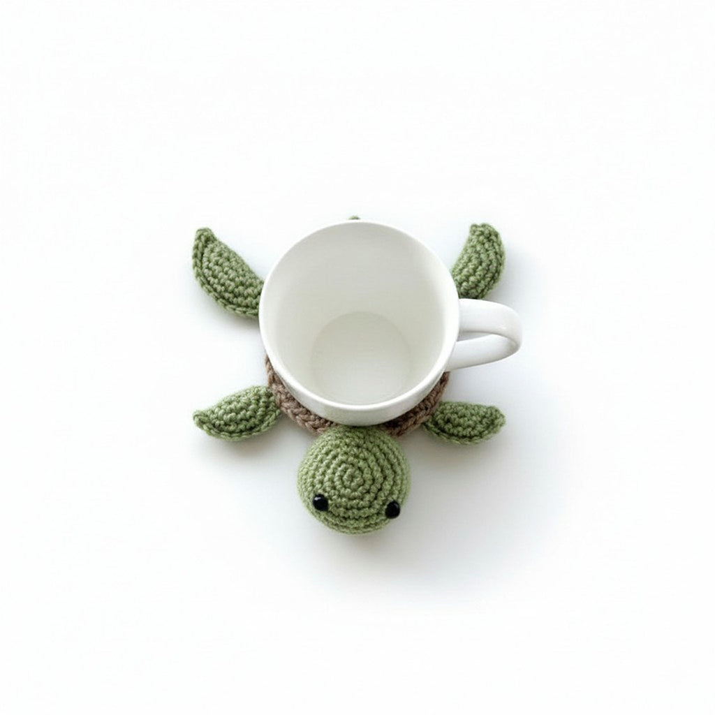Anna-Kaci Handcrafted Crochet Turtle Coaster with Knit Animal Design