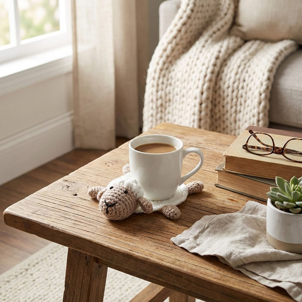 Anna-Kaci Handcrafted Crochet Turtle Coaster with Knit Animal Design