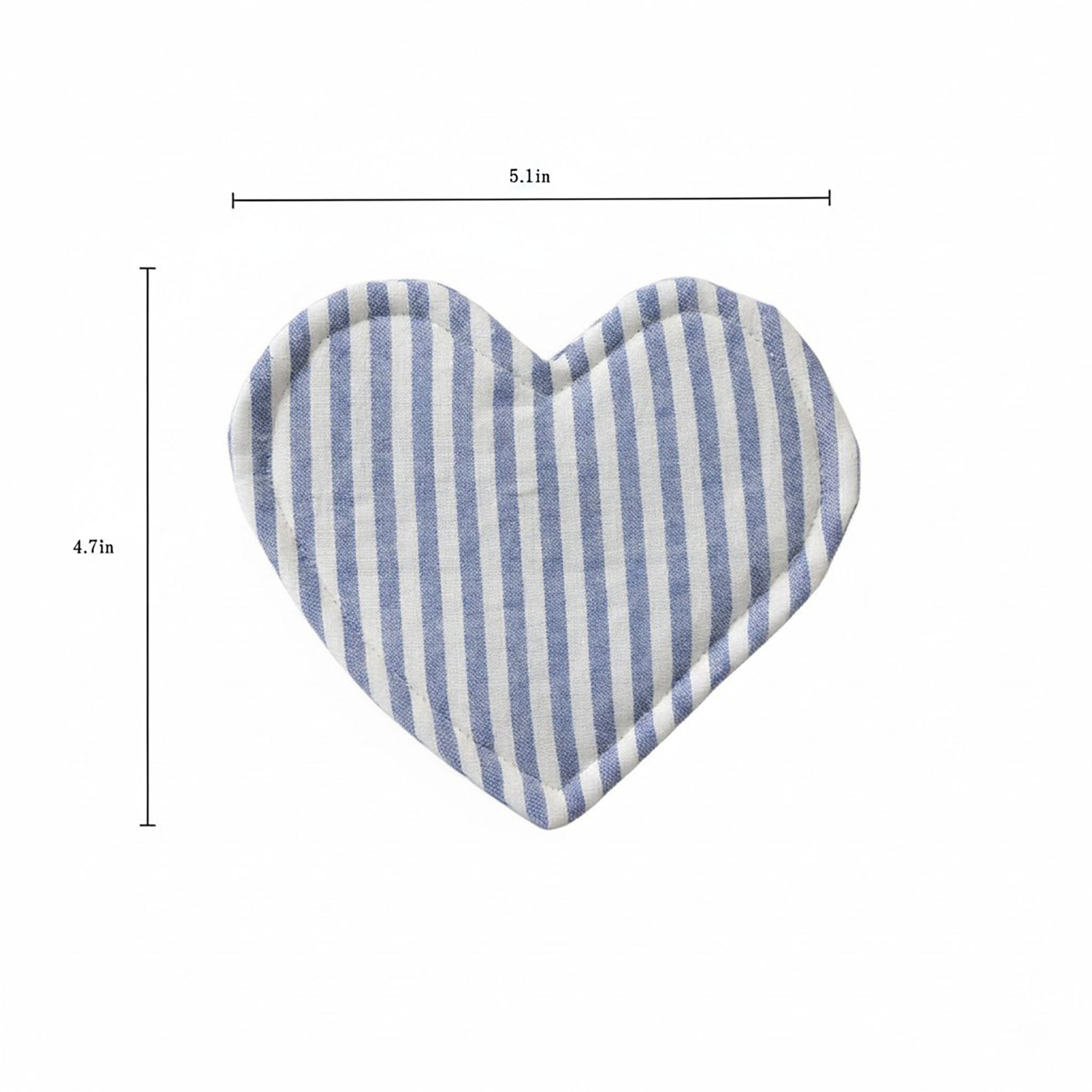 Anna-Kaci 2-PC Heart Shaped Fabric Cup Coaster with Soft Padded Design and Striped Pattern