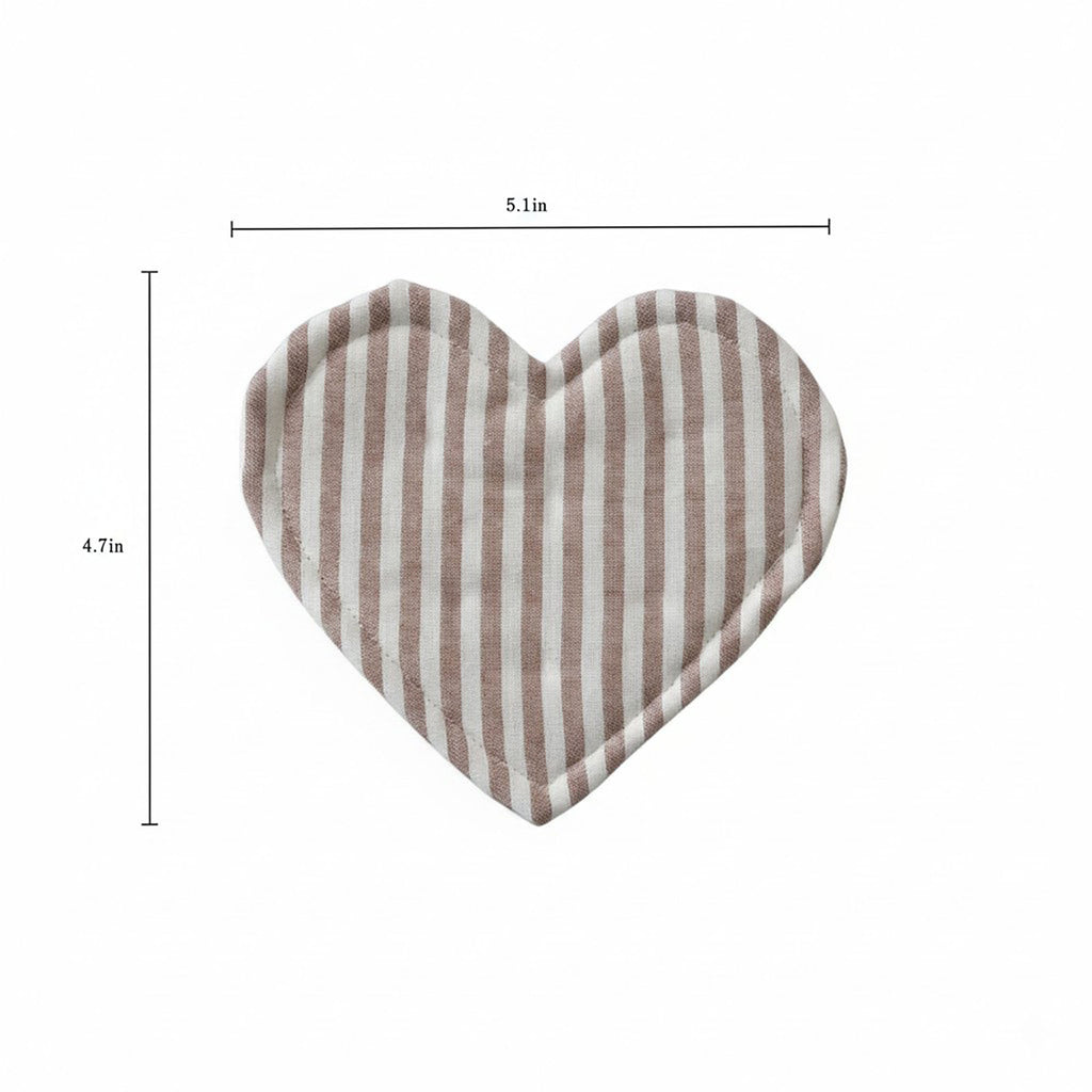 Anna-Kaci 2-PC Heart Shaped Fabric Cup Coaster with Soft Padded Design and Striped Pattern