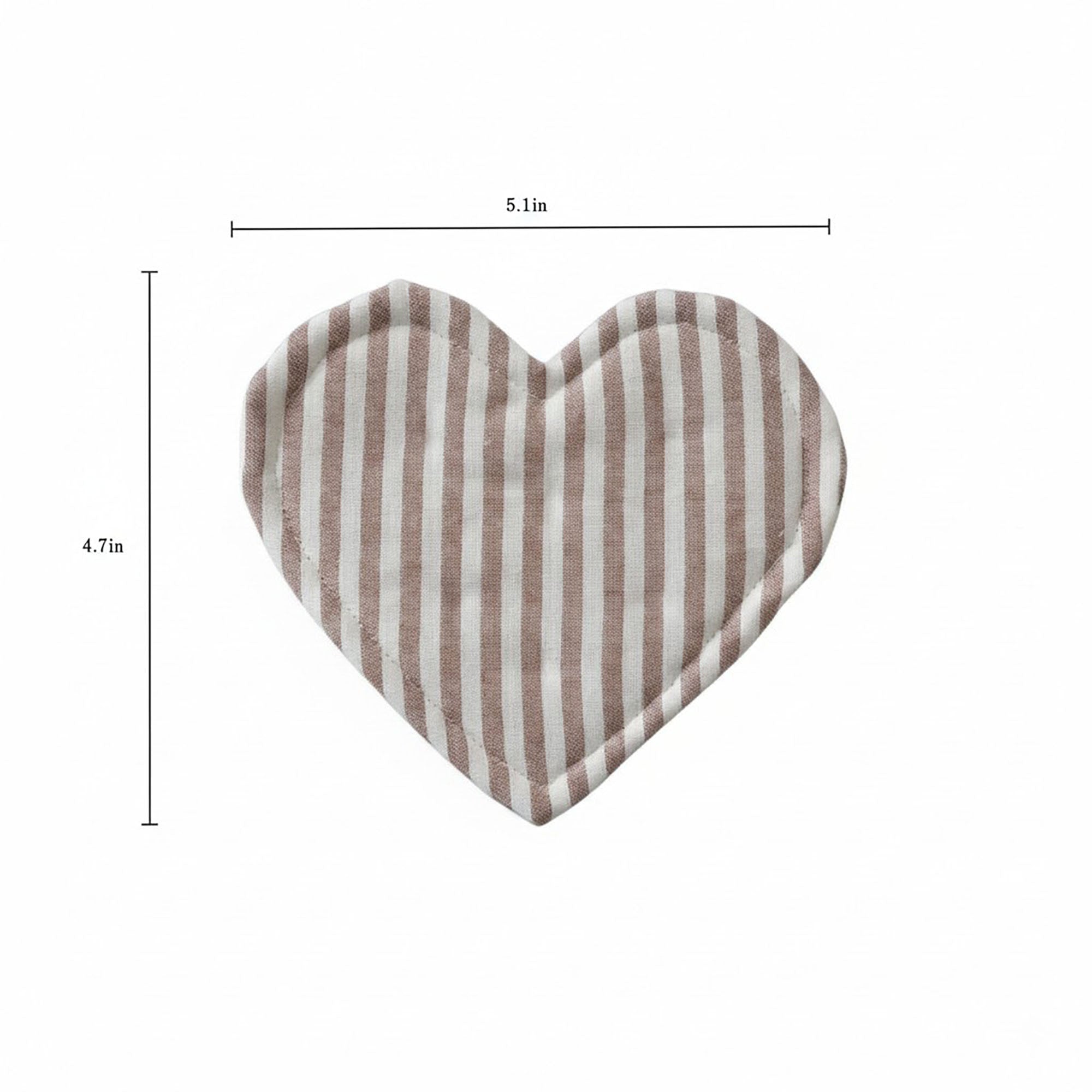 Anna-Kaci 2-PC Heart Shaped Fabric Cup Coaster with Soft Padded Design and Striped Pattern