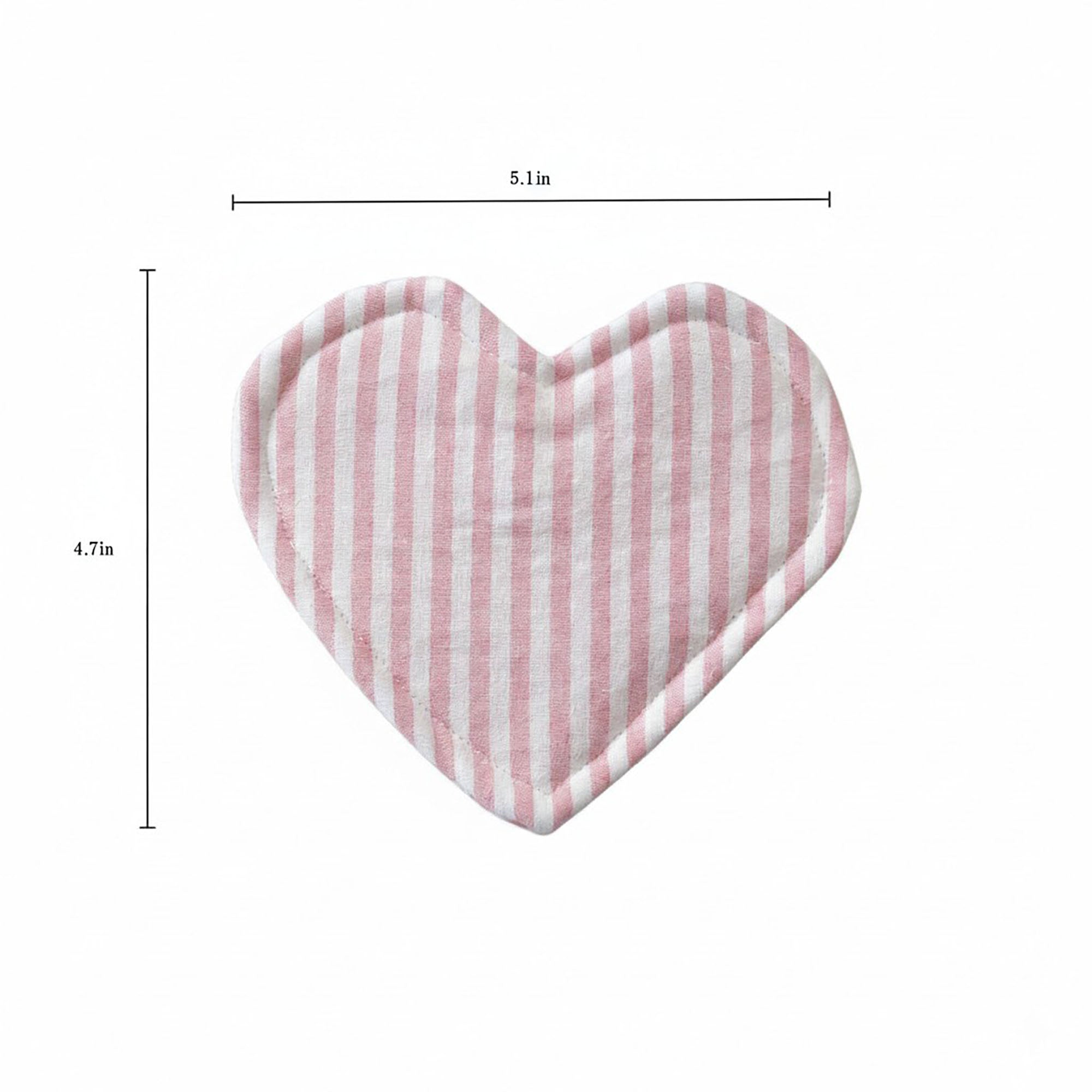 Anna-Kaci 2-PC Heart Shaped Fabric Cup Coaster with Soft Padded Design and Striped Pattern
