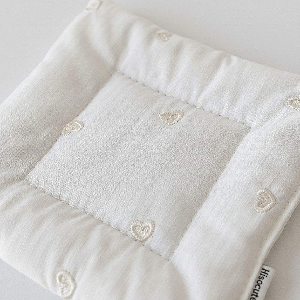 Anna-Kaci 2-PC Square Fabric Cup Coaster with Soft Padded Design and Subtle Heart Embroidery