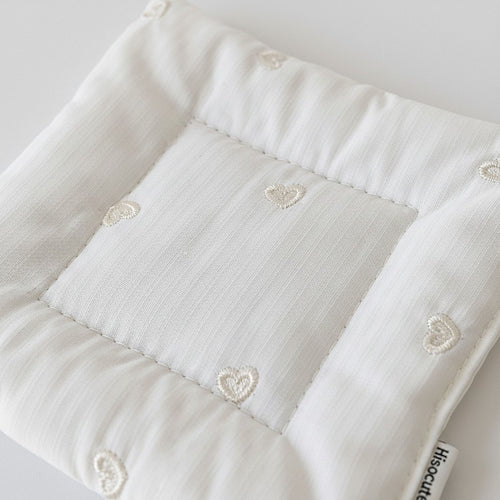 Anna-Kaci 2-PC Square Fabric Cup Coaster with Soft Padded Design and Subtle Heart Embroidery