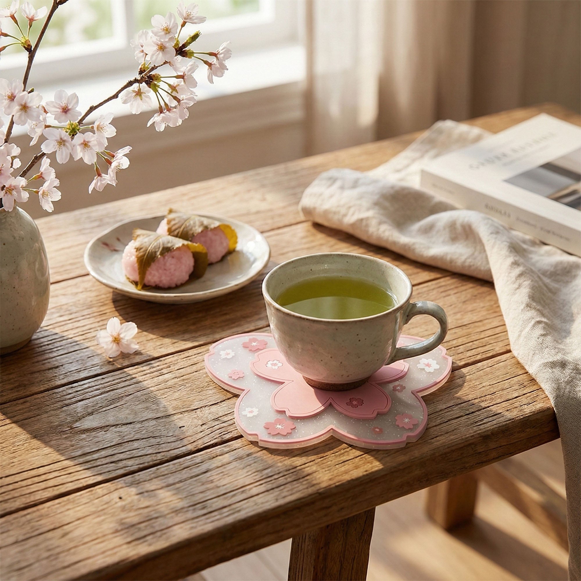 Anna-Kaci 2-PC Cherry Blossom Flower Shaped Decorative Coaster Mat
