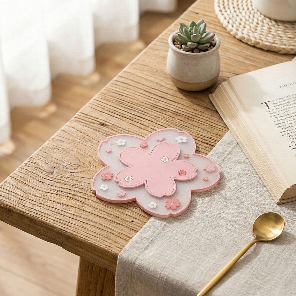 Anna-Kaci 2-PC Cherry Blossom Flower Shaped Decorative Coaster Mat