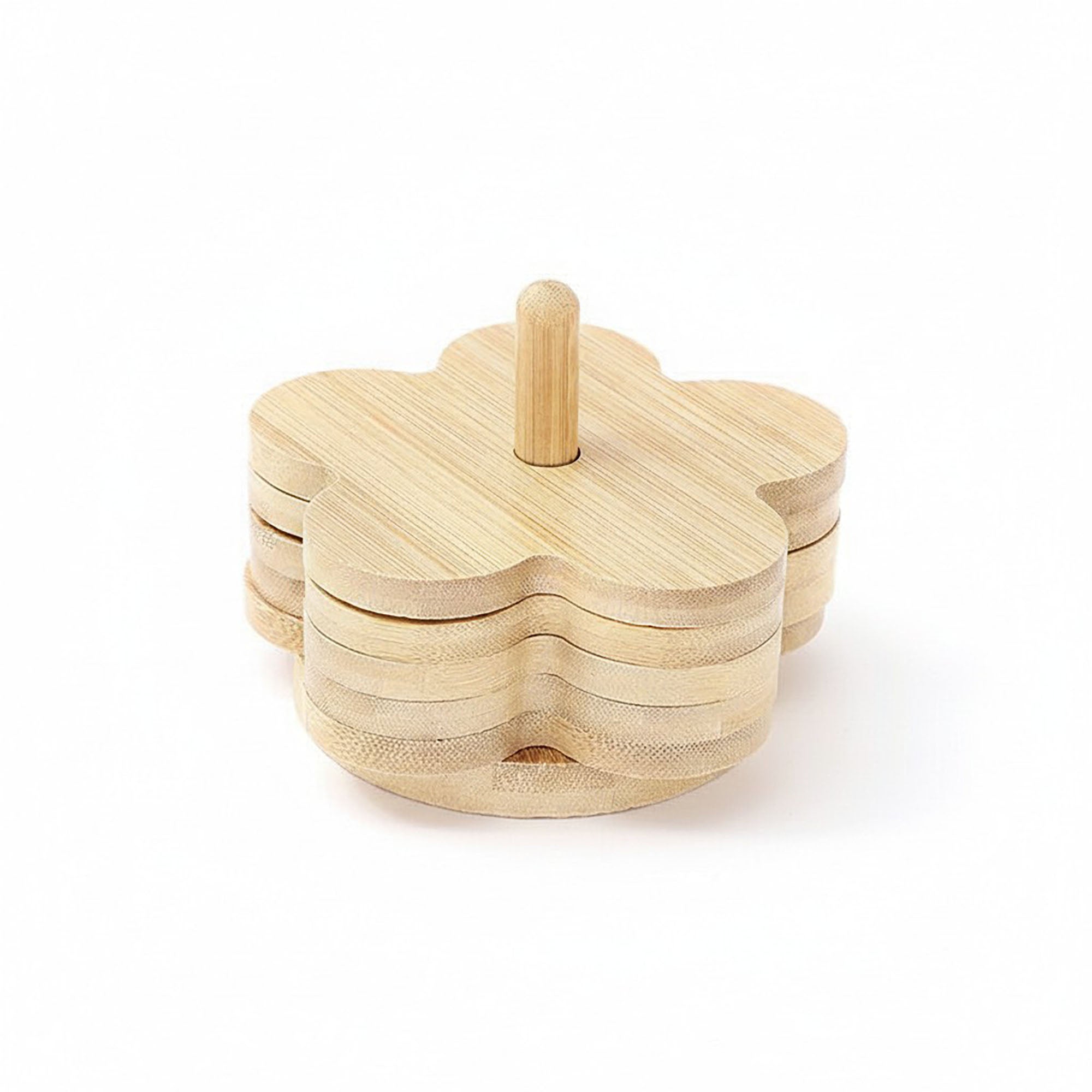 Anna-Kaci 5-Piece Bamboo Flower Shaped Coaster Set with Holder Stand