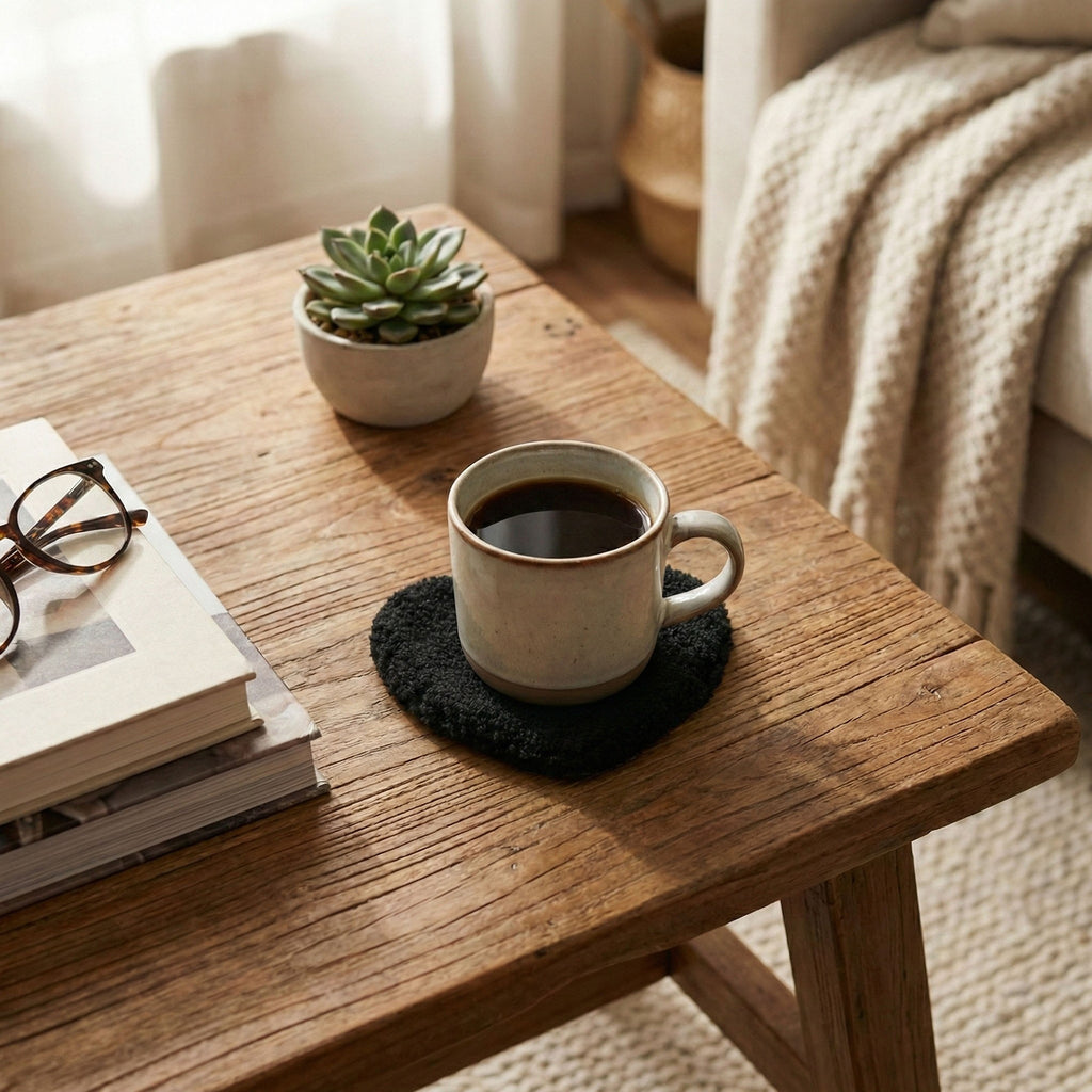 Anna-Kaci 2-PC Heart Shaped Plush Cup Coaster with Soft Textured Fabric and Padded Design