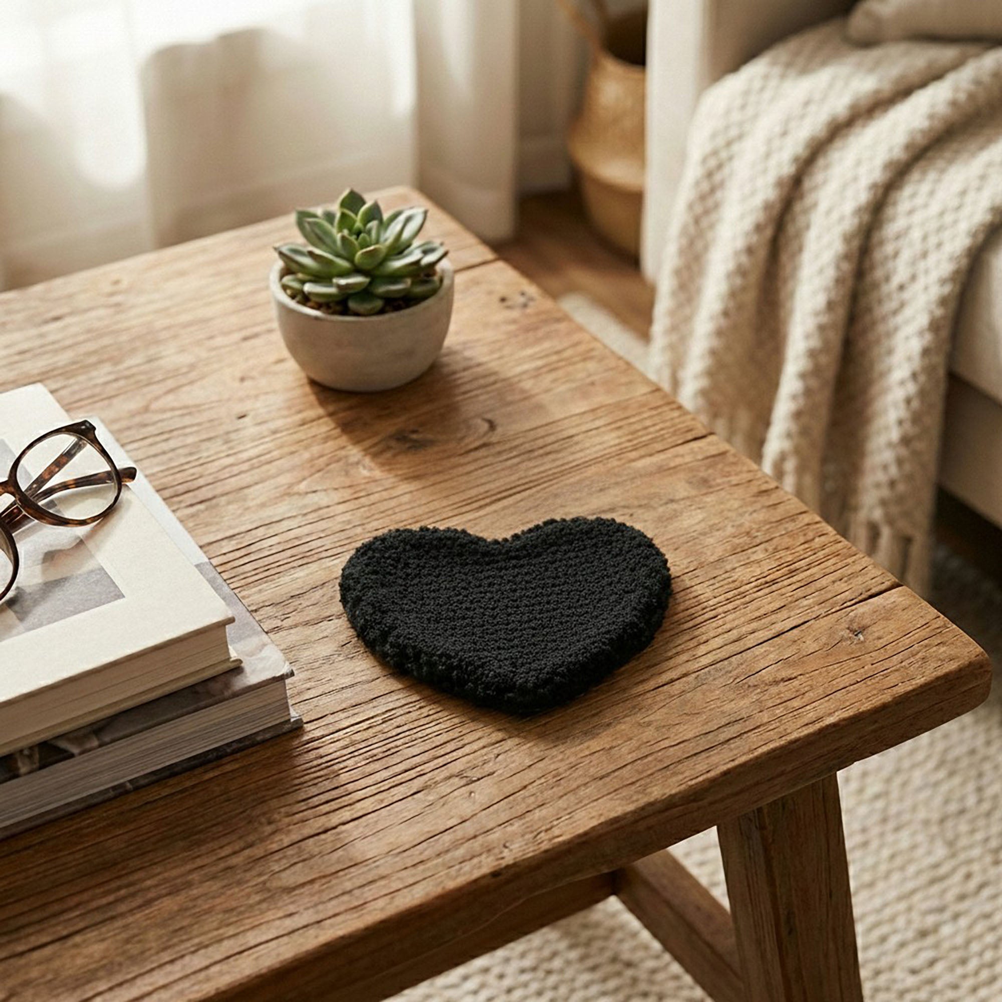 Anna-Kaci 2-PC Heart Shaped Plush Cup Coaster with Soft Textured Fabric and Padded Design