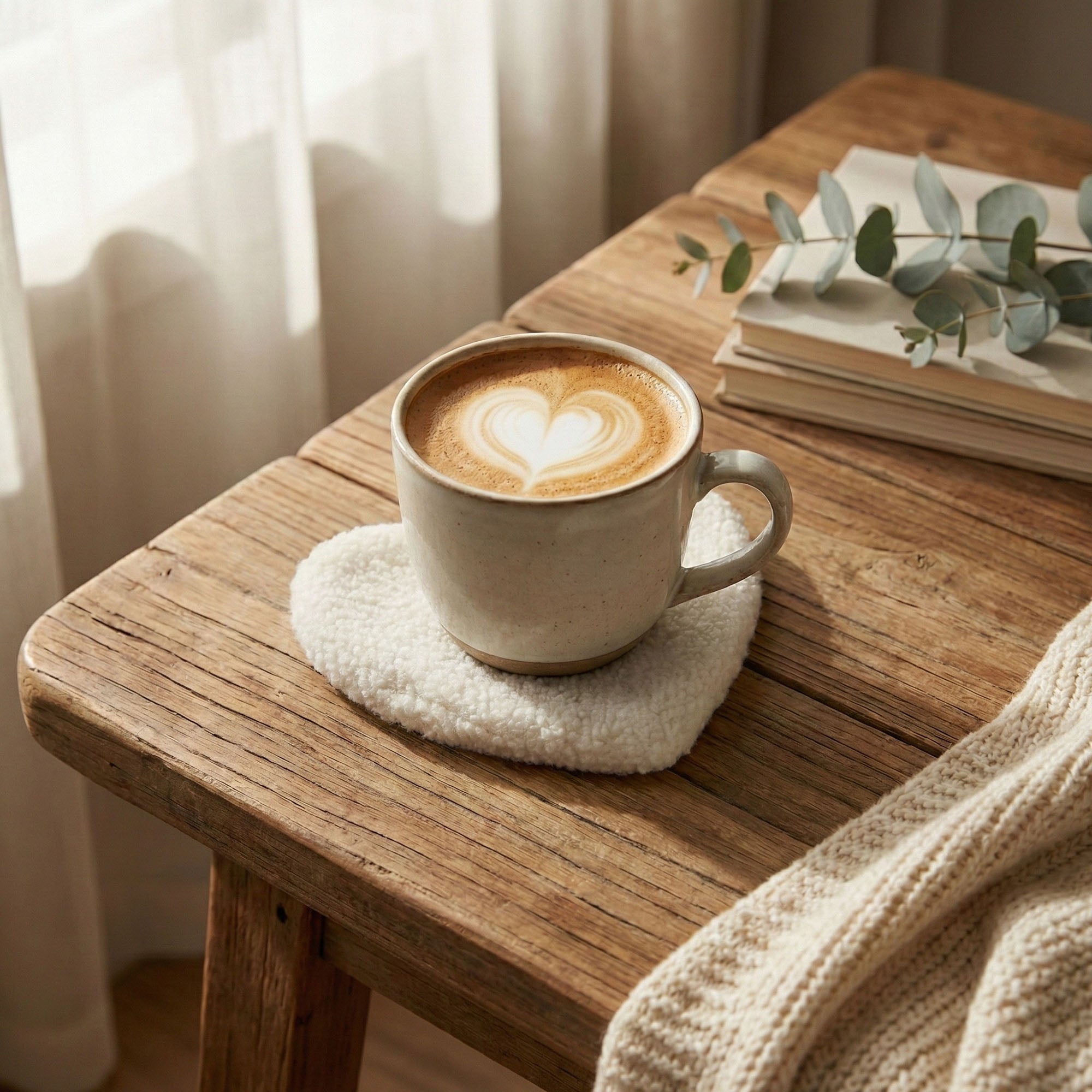 Anna-Kaci 2-PC Heart Shaped Plush Cup Coaster with Soft Textured Fabric and Padded Design