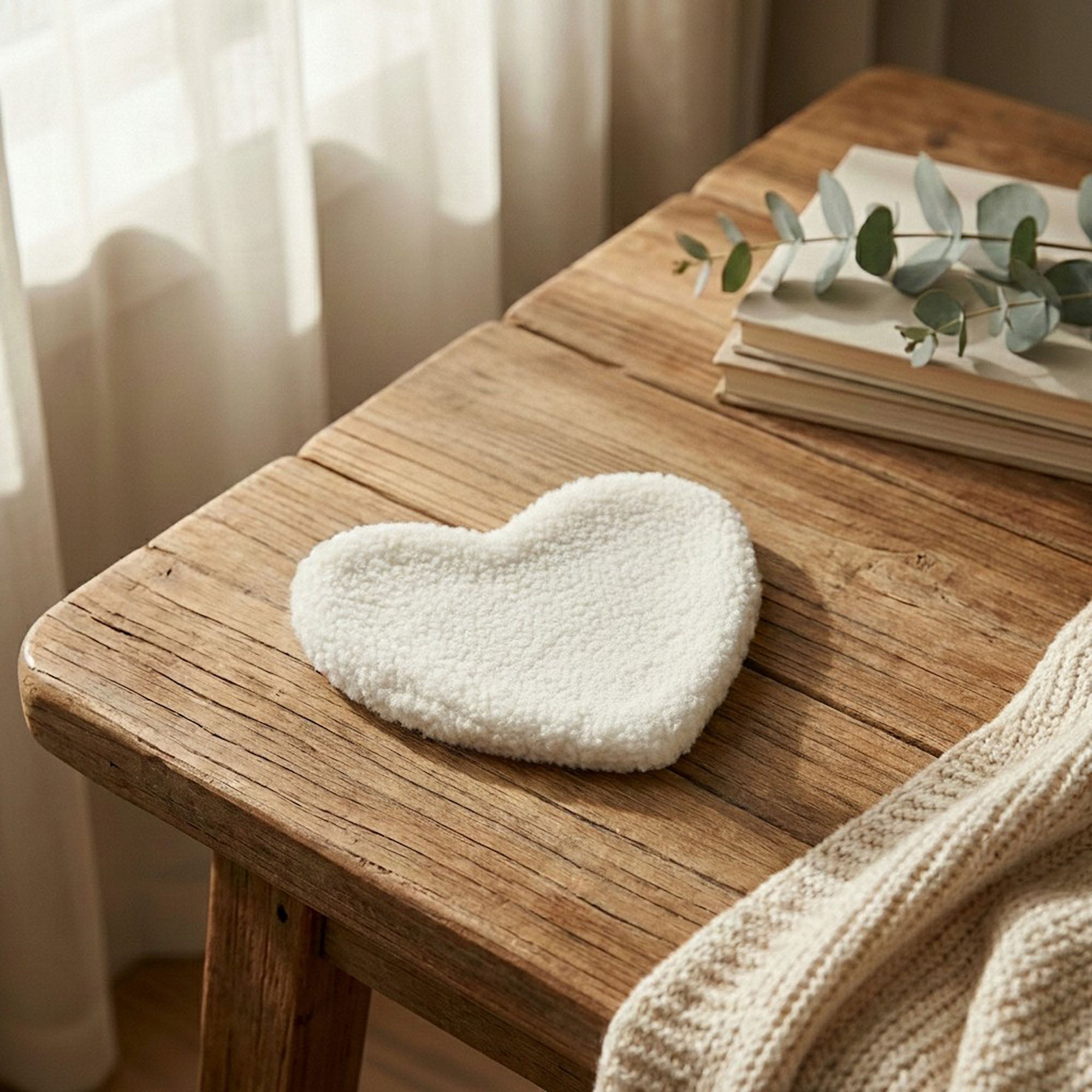 Anna-Kaci 2-PC Heart Shaped Plush Cup Coaster with Soft Textured Fabric and Padded Design