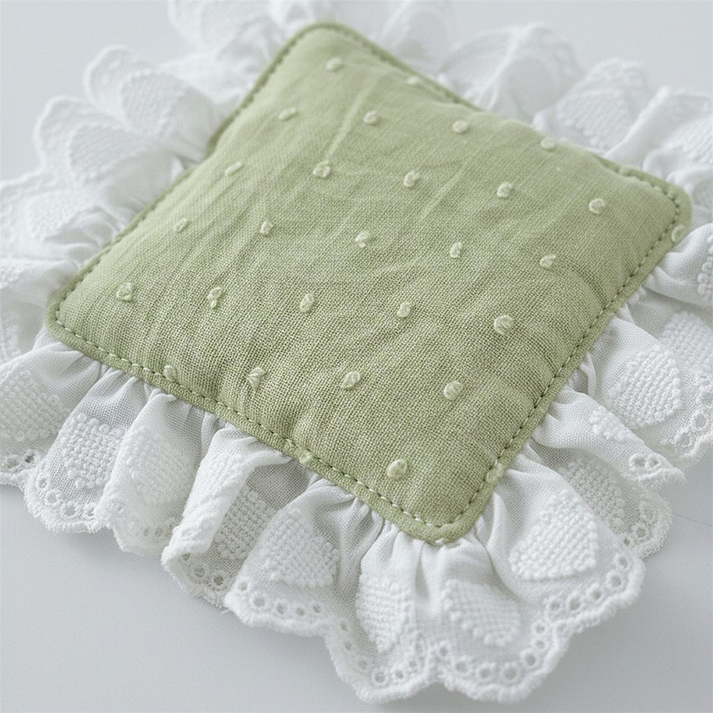 Anna-Kaci 2-PC Lace Trim Square Fabric Cup Coaster with Soft Padded Center and Embroidered Detail