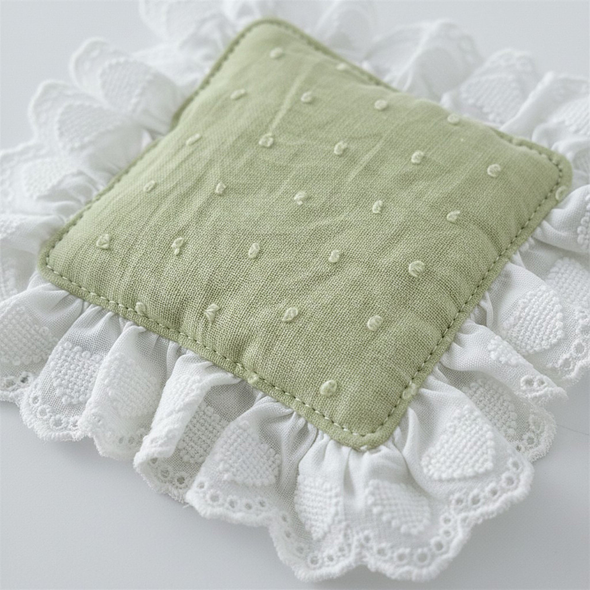 Anna-Kaci 2-PC Lace Trim Square Fabric Cup Coaster with Soft Padded Center and Embroidered Detail