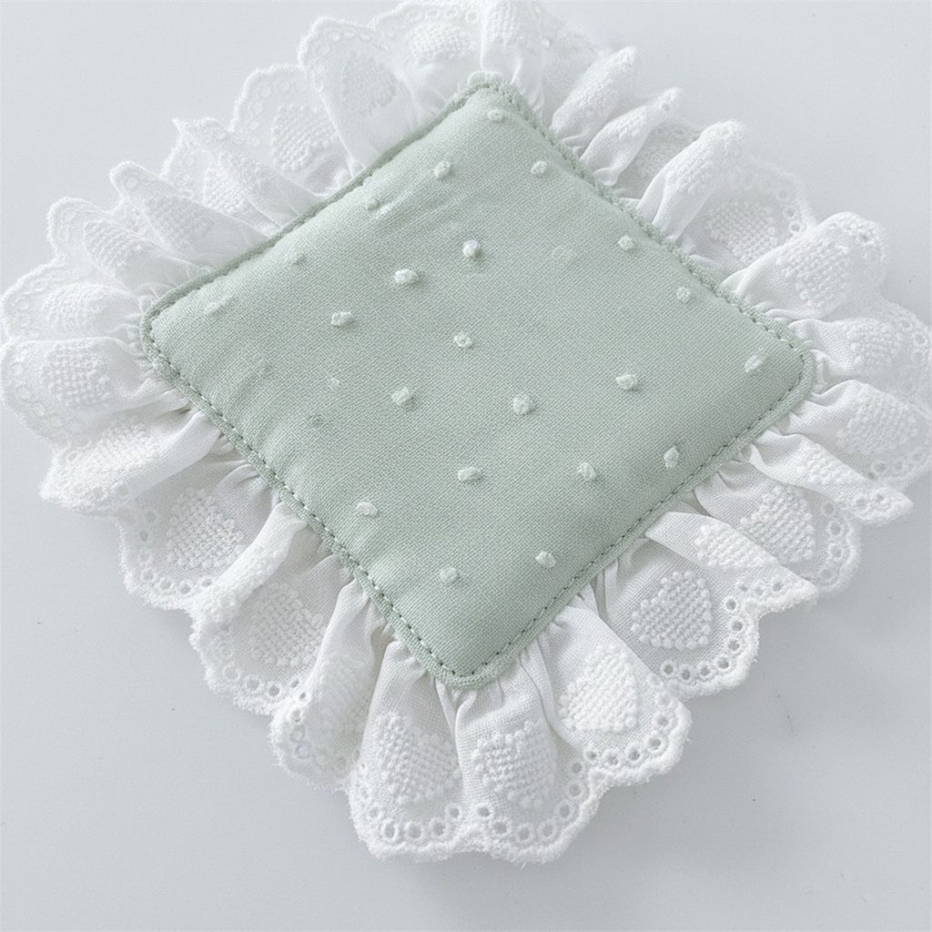 Anna-Kaci 2-PC Lace Trim Square Fabric Cup Coaster with Soft Padded Center and Embroidered Detail