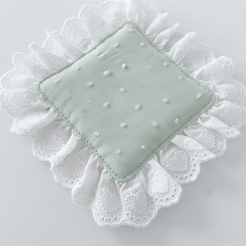 Anna-Kaci 2-PC Lace Trim Square Fabric Cup Coaster with Soft Padded Center and Embroidered Detail