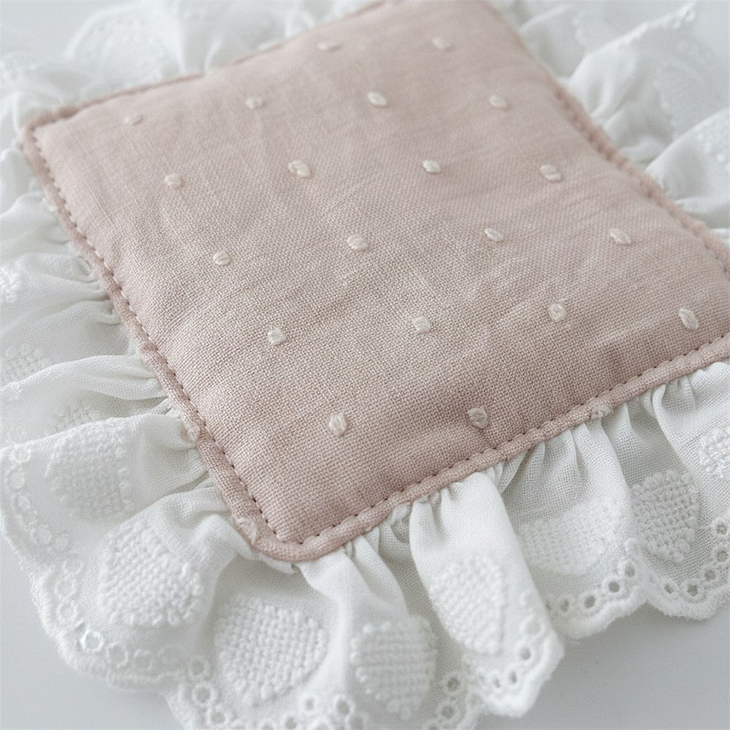 Anna-Kaci 2-PC Lace Trim Square Fabric Cup Coaster with Soft Padded Center and Embroidered Detail