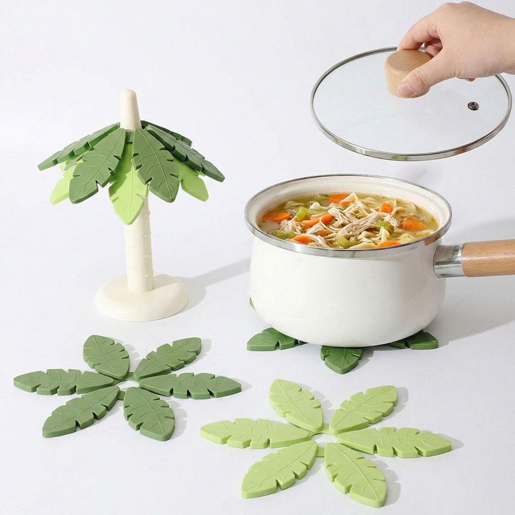 Anna-Kaci Palm Leaf Silicone Trivet Set Heat Resistant Non Slip Kitchen Pot Holders