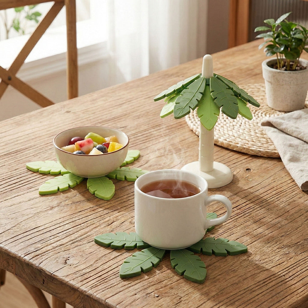 Anna-Kaci Palm Leaf Silicone Trivet Set Heat Resistant Non Slip Kitchen Pot Holders
