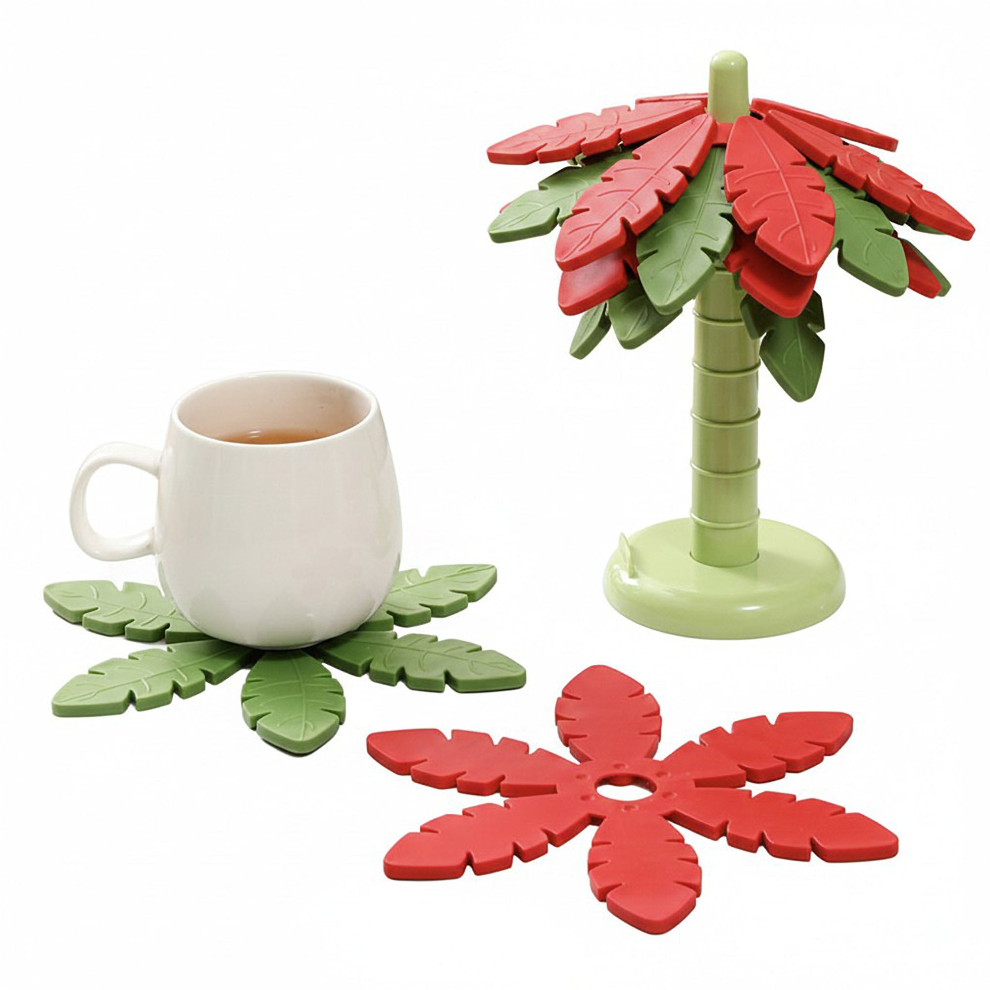 Anna-Kaci Palm Leaf Silicone Trivet Set Heat Resistant Non Slip Kitchen Pot Holders