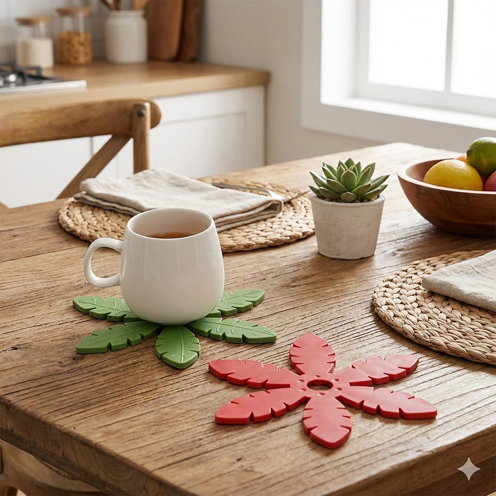 Anna-Kaci Palm Leaf Silicone Trivet Set Heat Resistant Non Slip Kitchen Pot Holders