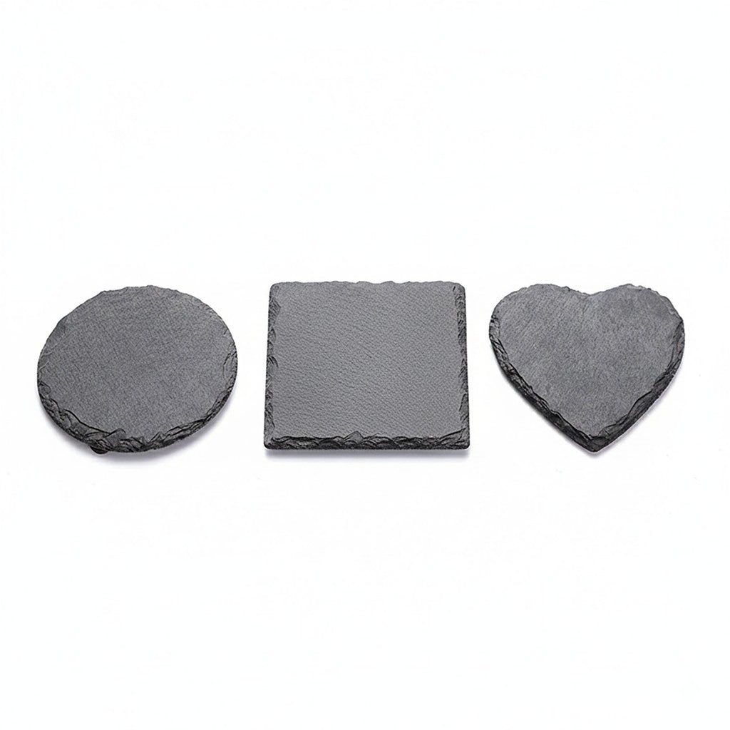 Anna-Kaci Natural Slate Stone Coaster Set Assorted Round Square Heart Shapes