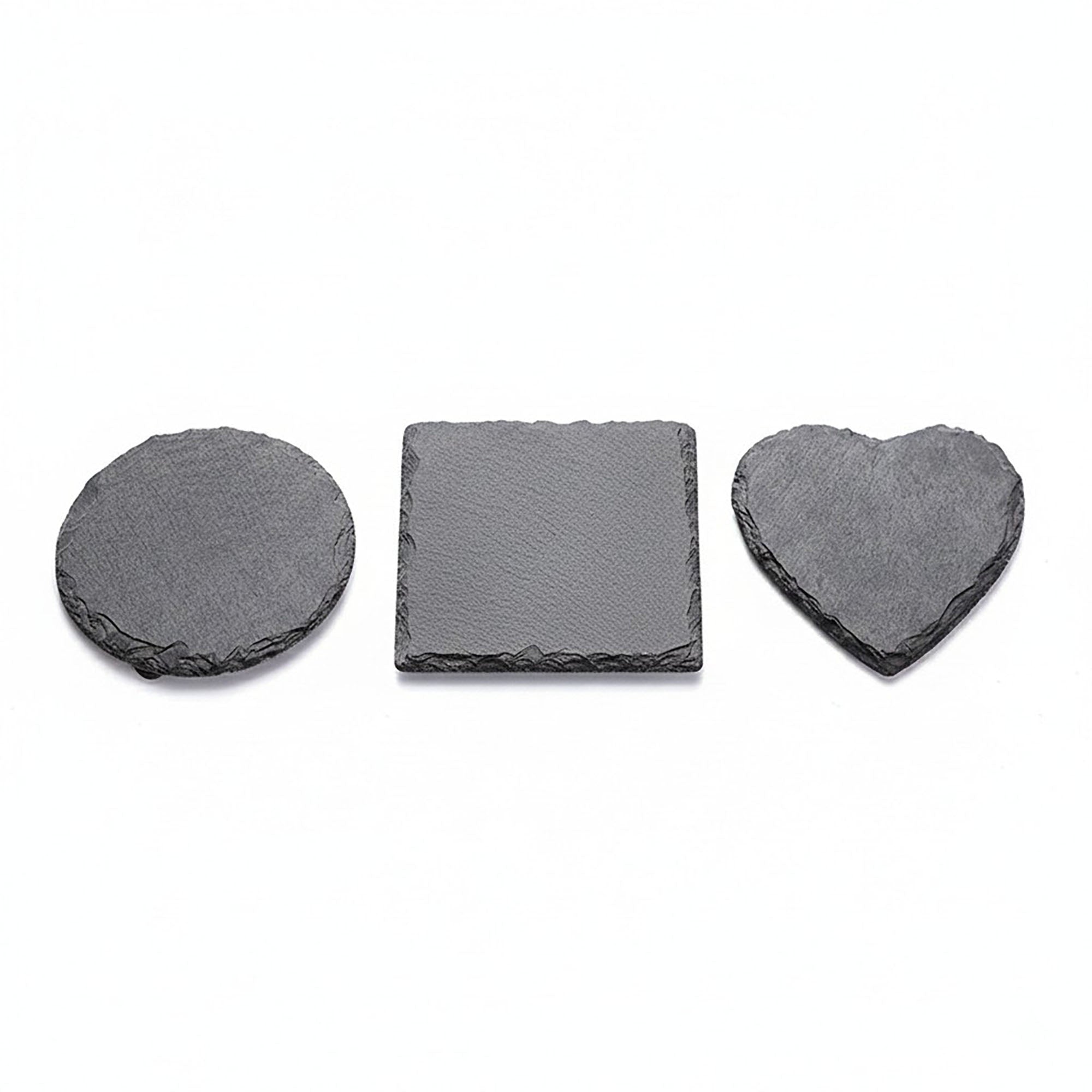 Anna-Kaci Natural Slate Stone Coaster Set Assorted Round Square Heart Shapes