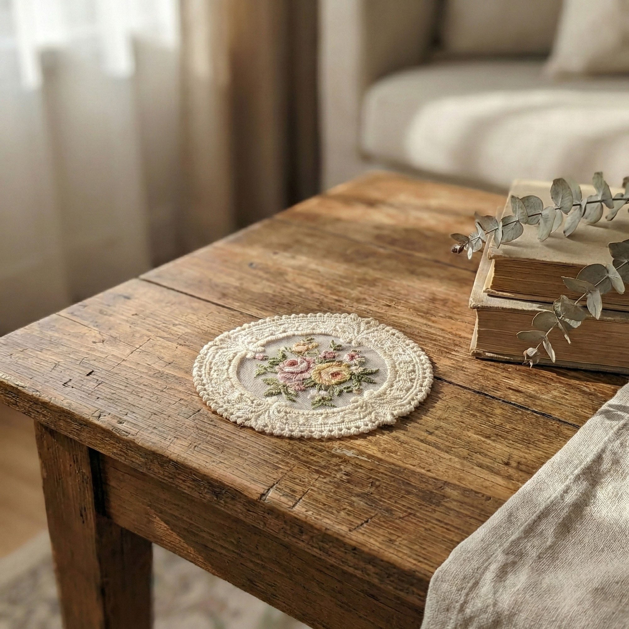 Anna-Kaci 4-PC Round Lace Embroidered Coaster Floral Decorative Table Protector