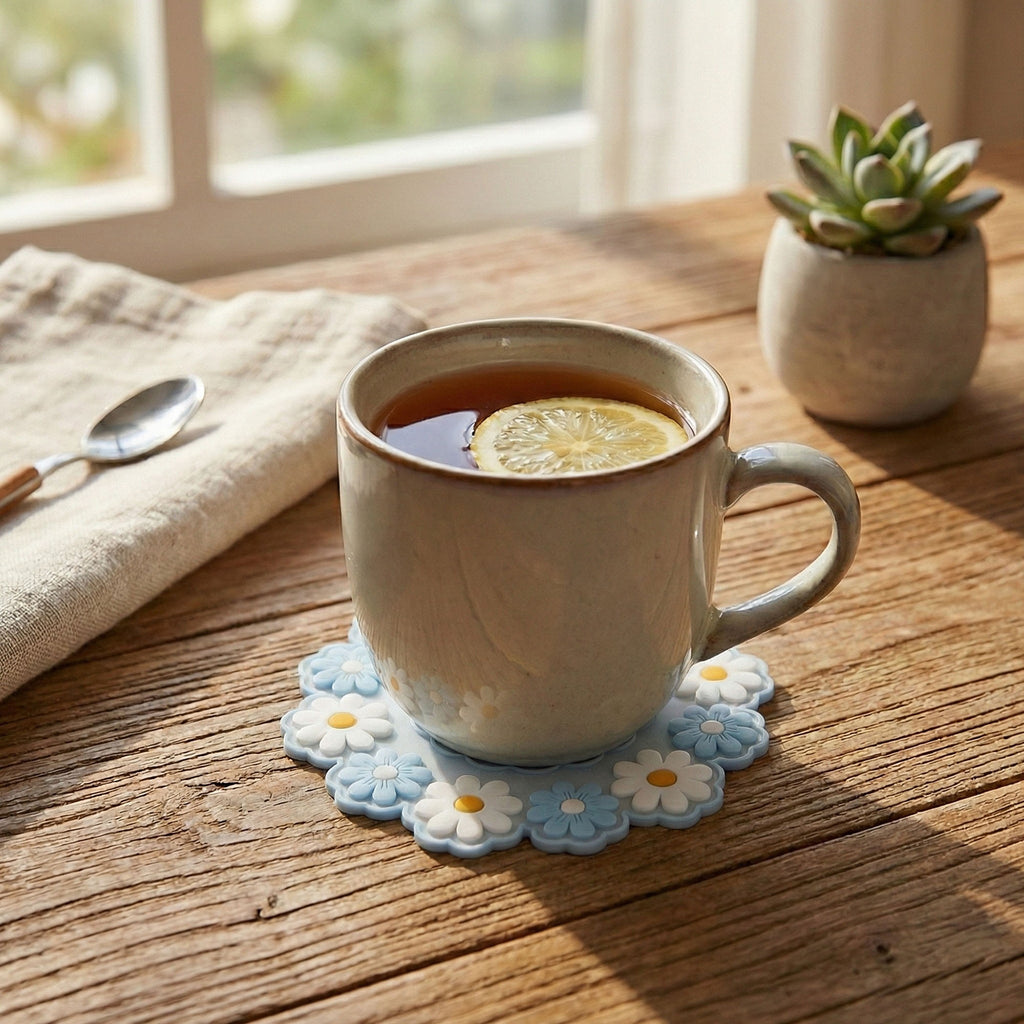 Anna-Kaci 4-PC Daisy Floral Silicone Trivet Heat Resistant Non Slip Kitchen Pot Holder