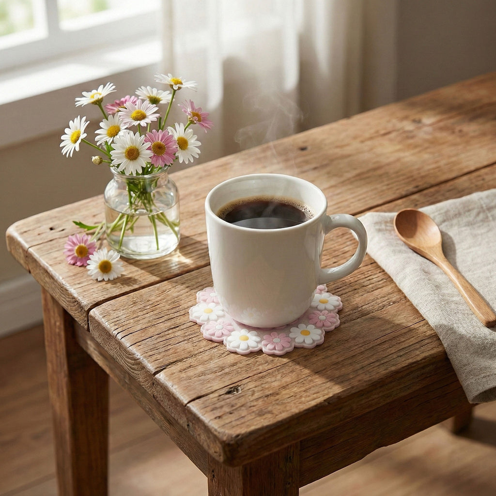 Anna-Kaci 4-PC Daisy Floral Silicone Trivet Heat Resistant Non Slip Kitchen Pot Holder
