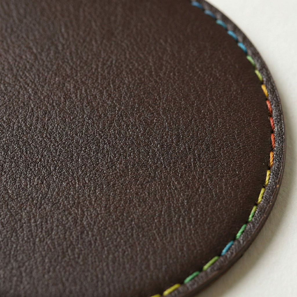 Anna-Kaci 4-PC Round Leather Coaster with Stitched Edge Durable Table Protector