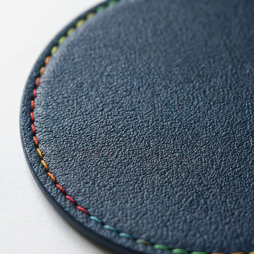 Anna-Kaci 4-PC Round Leather Coaster with Stitched Edge Durable Table Protector