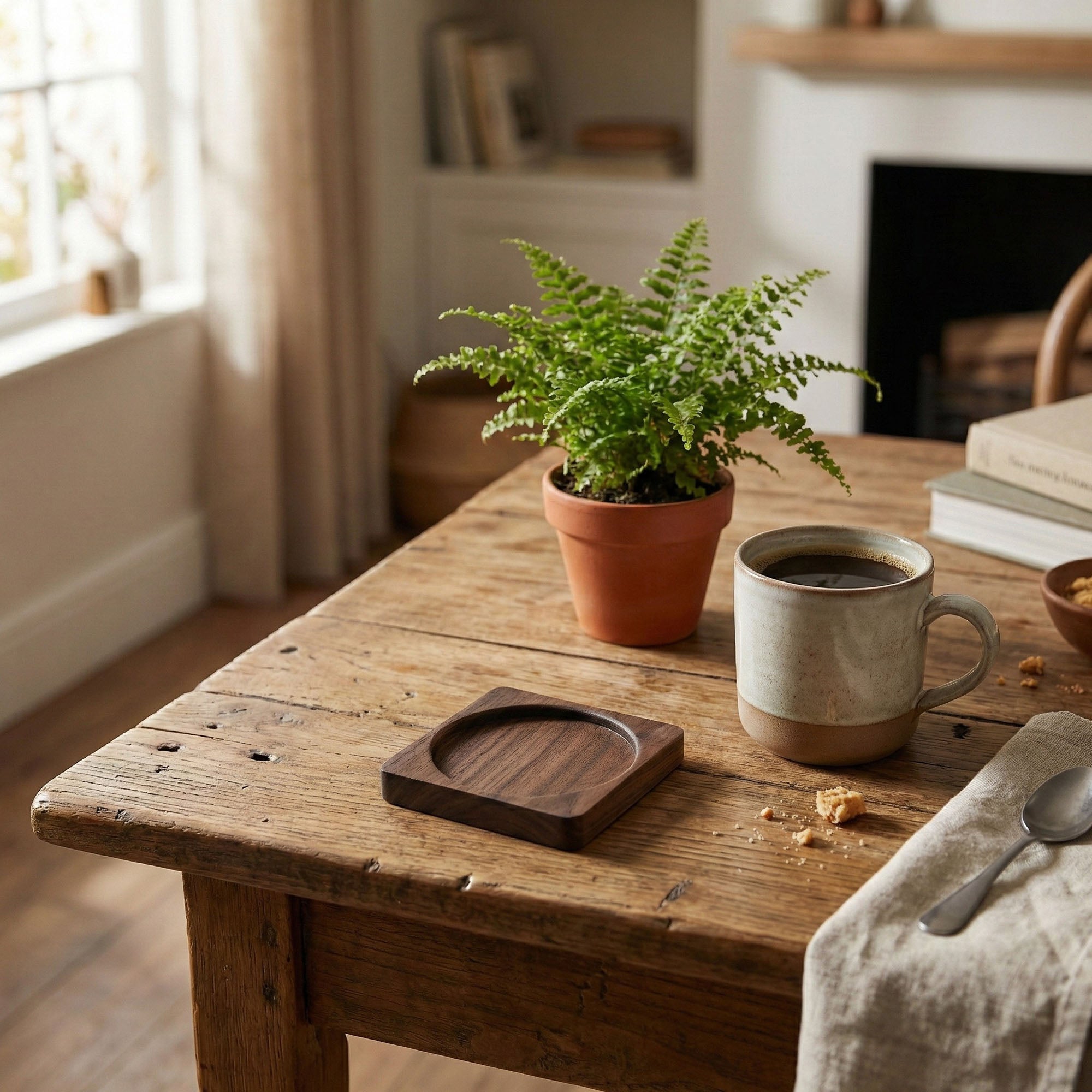 Anna-Kaci 2-PC Square Wood Coaster with Recessed Round Groove Table Protector