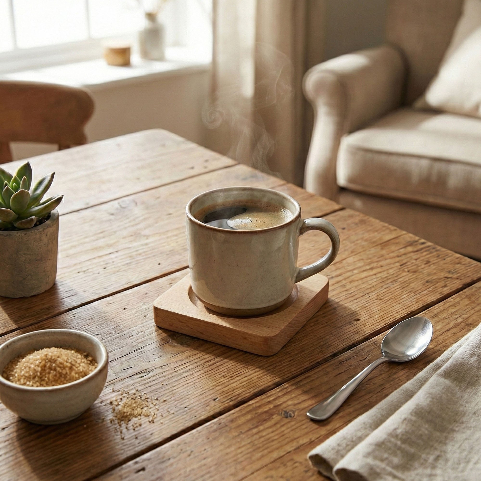 Anna-Kaci 2-PC Square Wood Coaster with Recessed Round Groove Table Protector