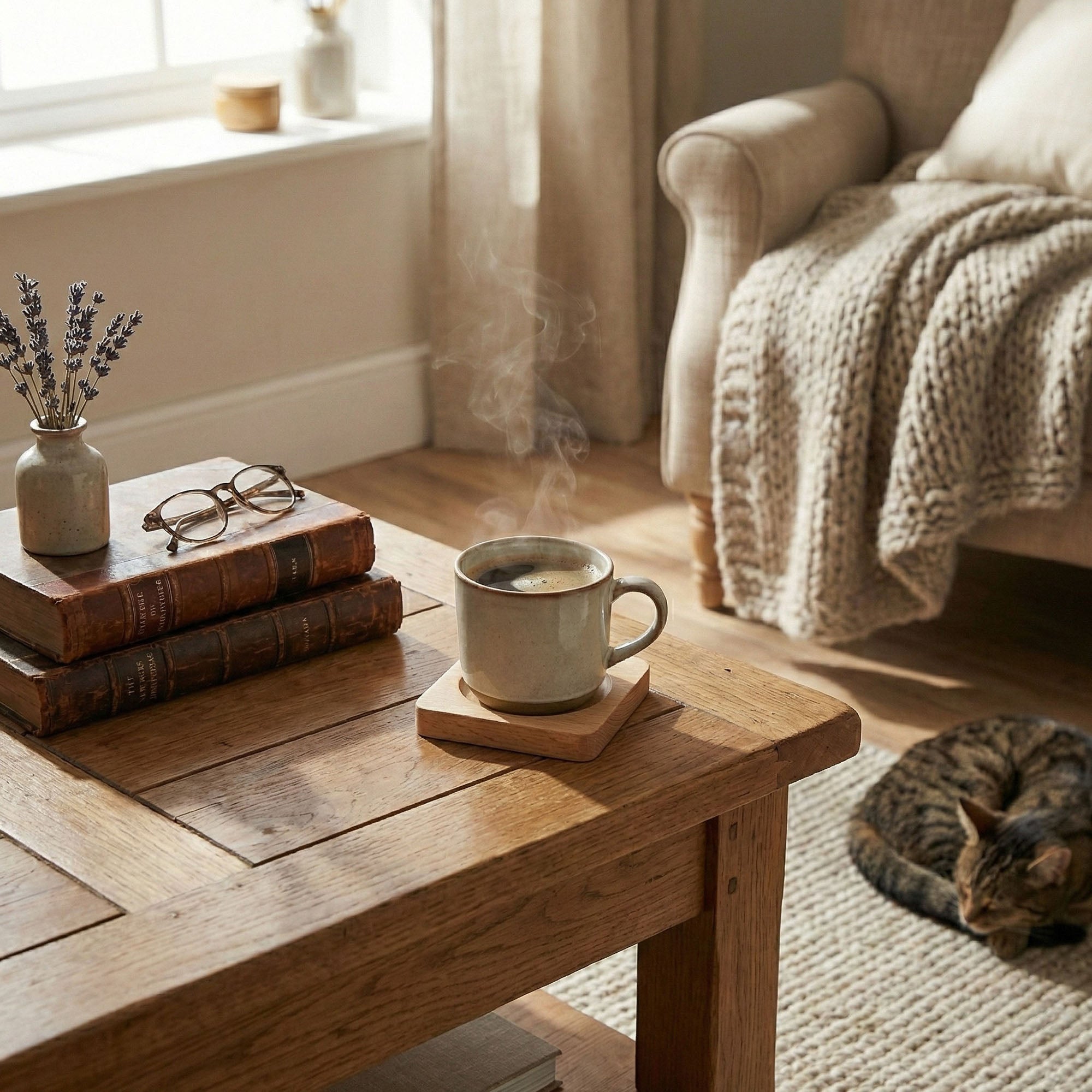 Anna-Kaci 2-PC Square Wood Coaster with Recessed Round Groove Table Protector