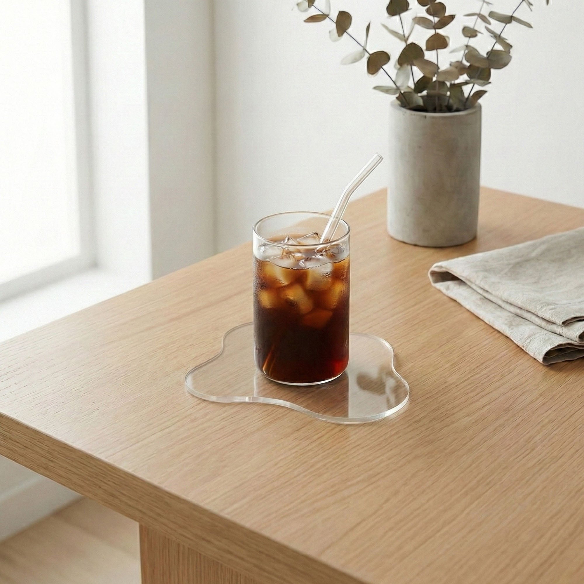 Anna-Kaci 2-PC Clear Wavy Edge Coaster Transparent Drink Table Protector