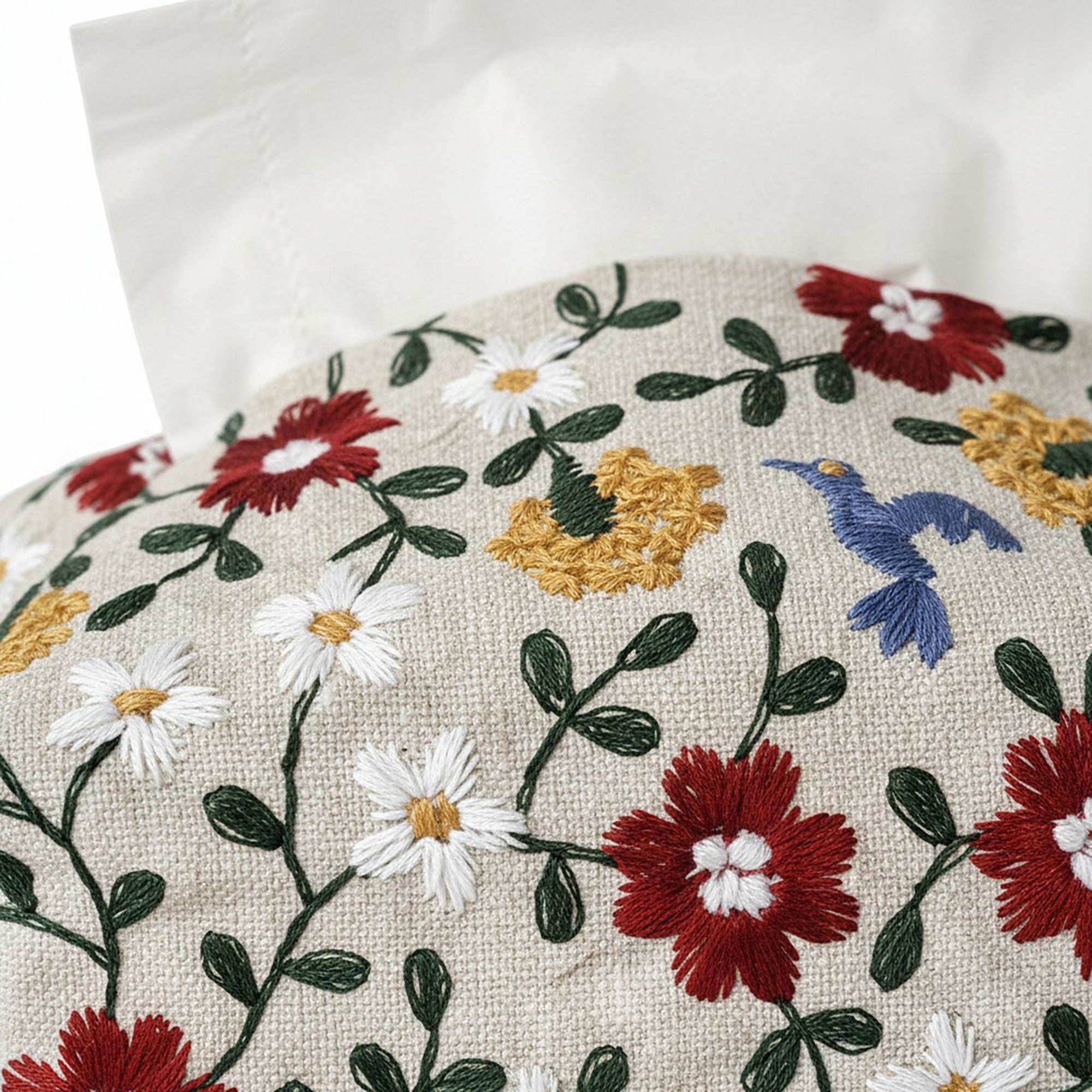 Anna-Kaci Embroidered Fabric Tissue Holder with Patchwork Pattern Design