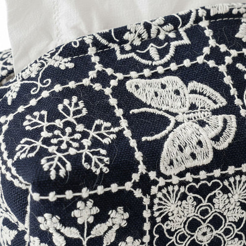 Anna-Kaci Embroidered Fabric Tissue Holder with Patchwork Pattern Design